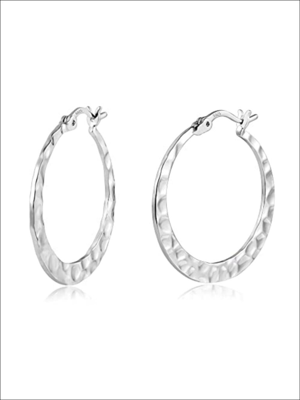 Hammered Silver Hoop Earrings 925 Sterling Silver Post Hypoallergenic